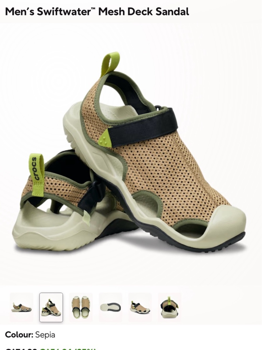 Crocs Men’s Swiftwater Mesh Deck Sandal - Sepia/Green
